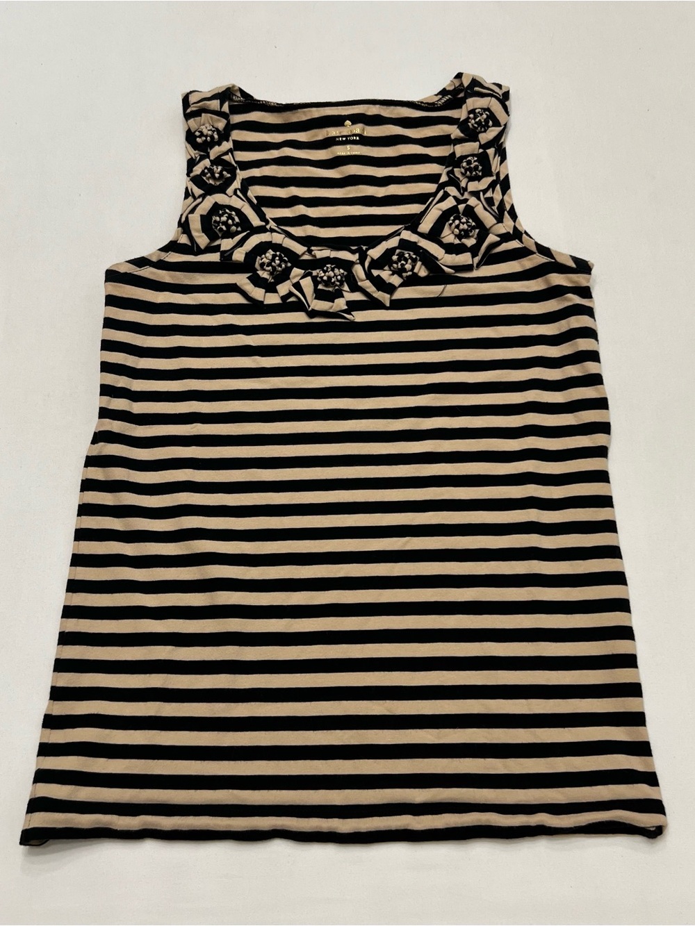 Vintage Y2K Kate Spade NY Striped Rosette Floral Ruffle Tank Top Sz Small